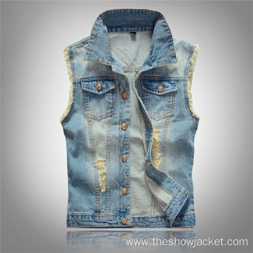 OEM Custom Men Denim Vest Jacket with Sleeves